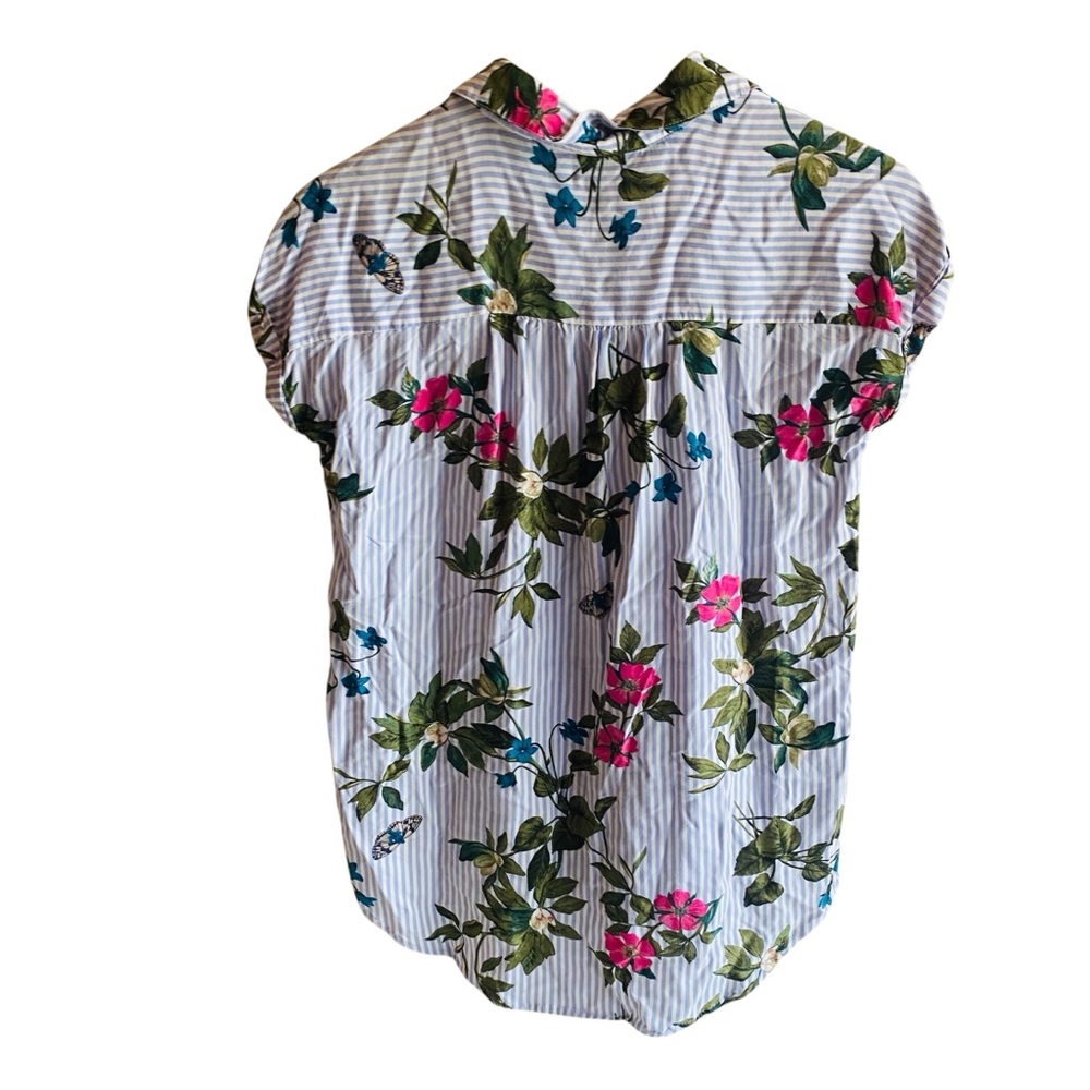 JOULES Allison Stripe Floral Half Placket Sleeveless Button Down - Picture 2 of 4